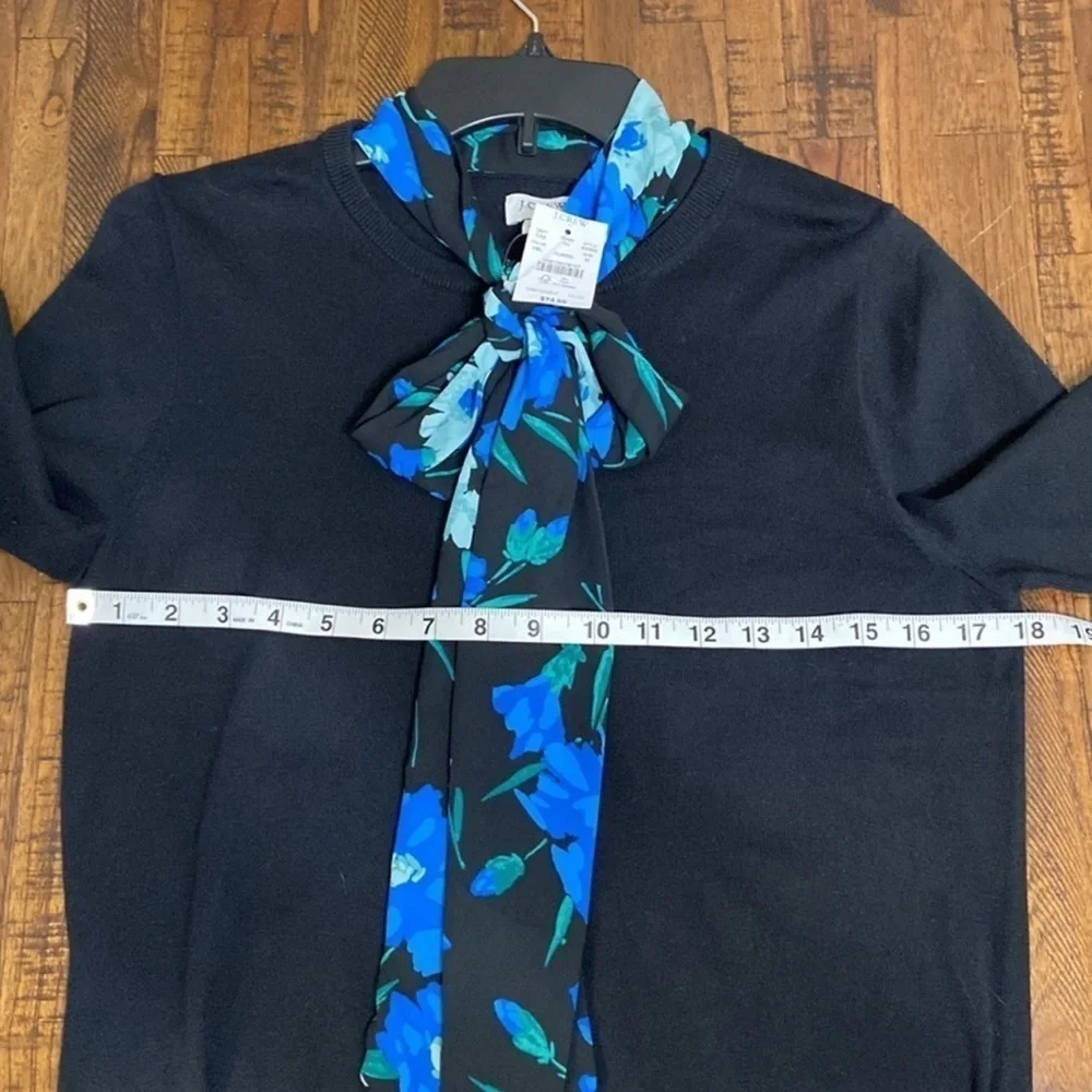 J.Crew Cotton Blend Floral Tie Neck Sweater Size M Classic Chic Pullover NWT